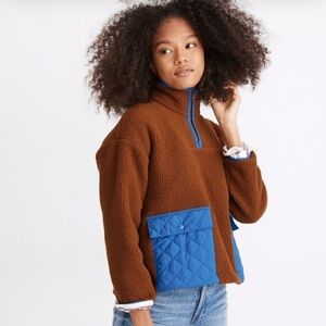 Madewell Brown and Blue Fleece oversized boxy Pullover size small